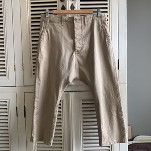 Japanese fabric drop crotch trousers.